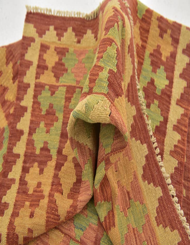 Detail image of  3' 2 x 5'  Hand Woven Kilim Waziri Wool Rug