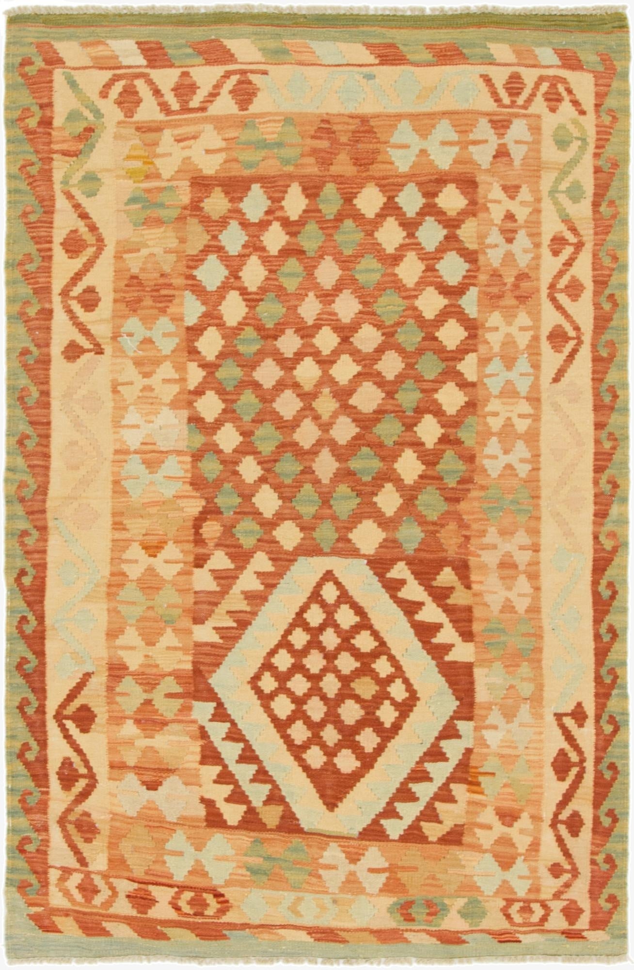  3' 4 x 5' 2  Hand Woven Kilim Waziri Wool Rug