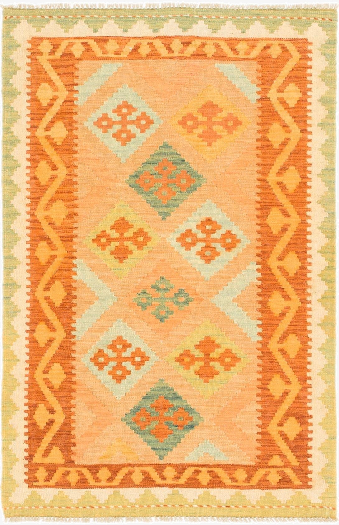  3' 2 x 4' 10  Hand Woven Kilim Waziri Wool Rug
