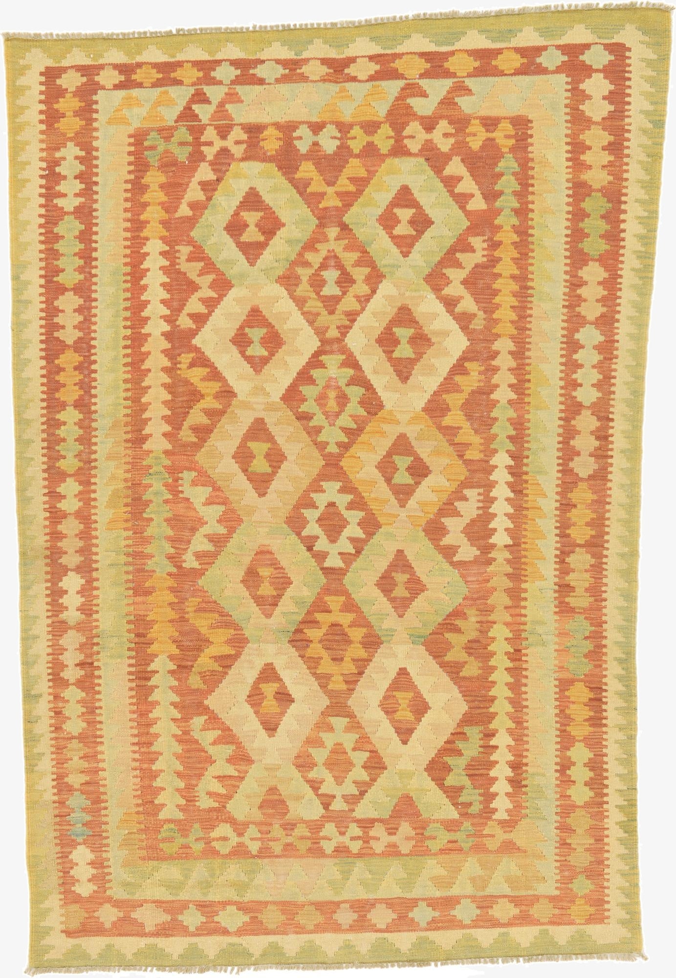  4' 6 x 6' 8  Hand Woven Kilim Waziri Wool Rug