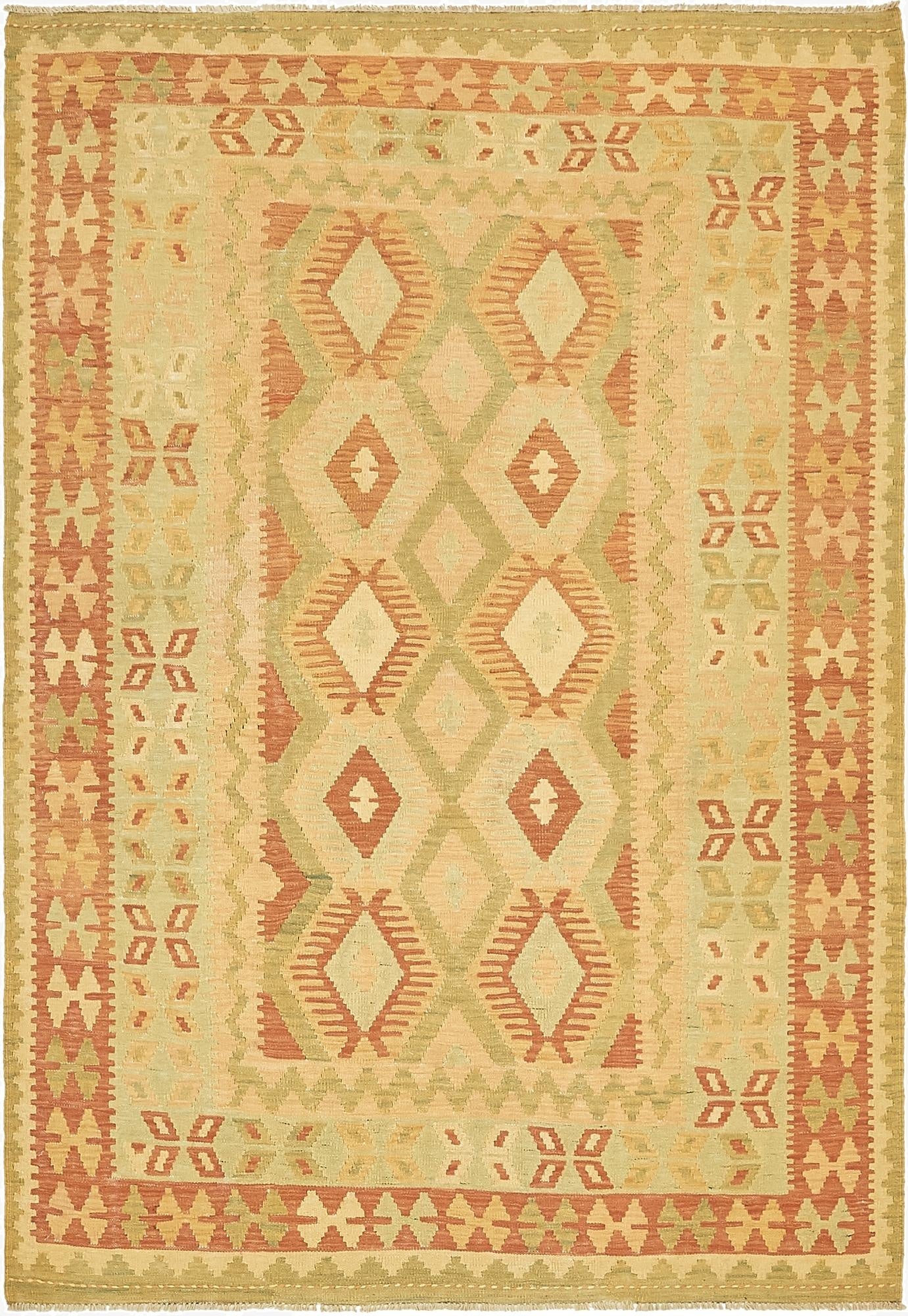  4' 8 x 6' 7  Hand Woven Kilim Waziri Wool Rug