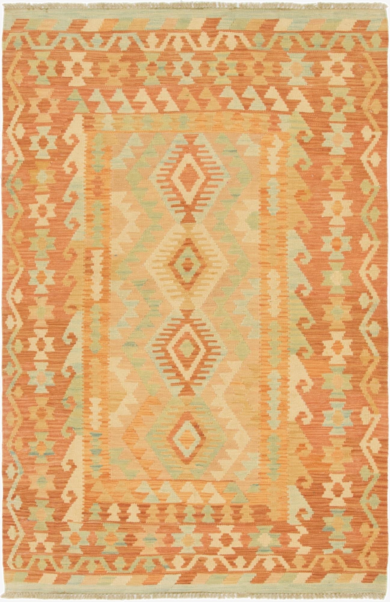  3' 4 x 5' 2  Hand Woven Kilim Waziri Wool Rug