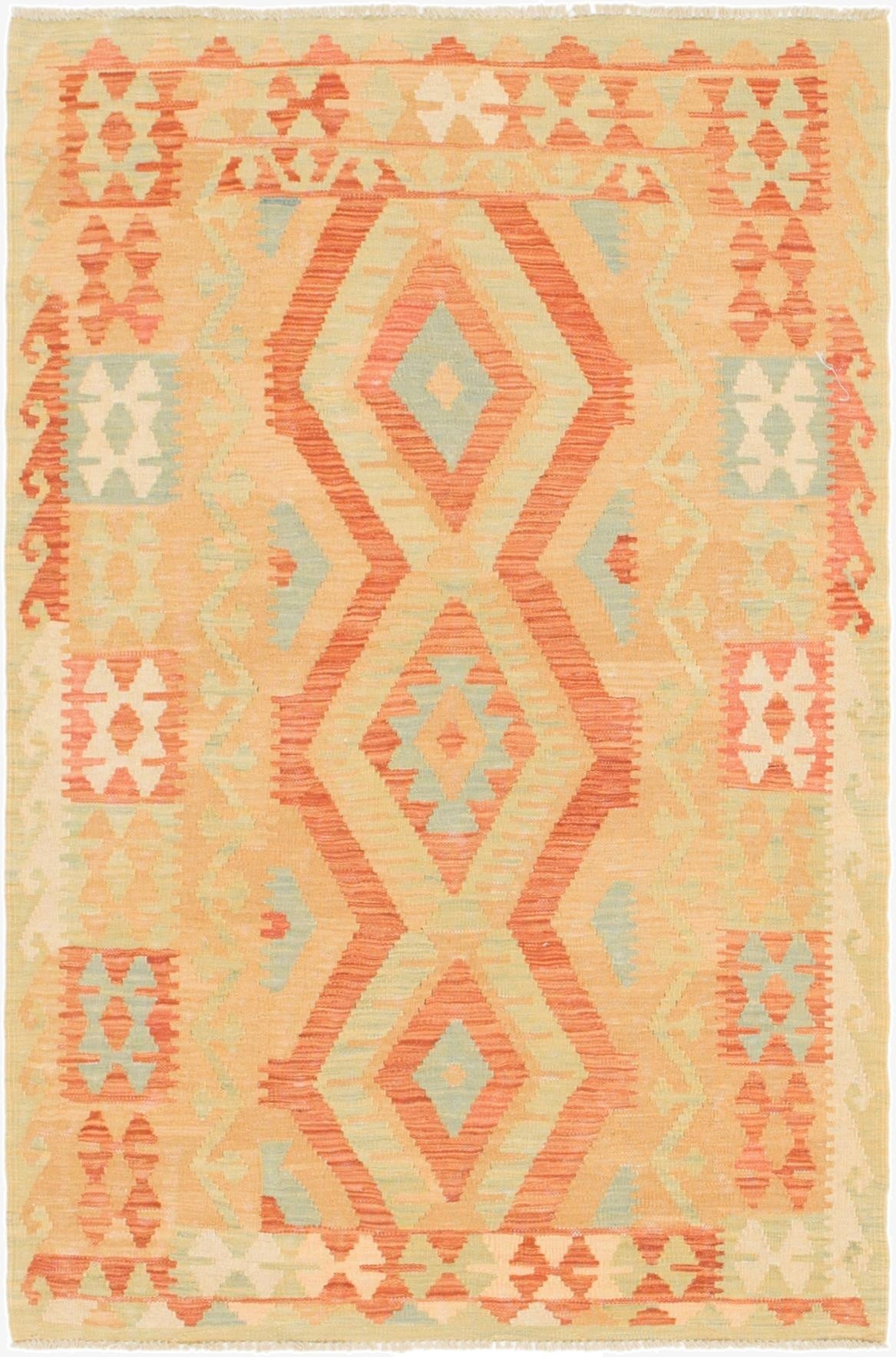  3' 4 x 5'  Hand Woven Kilim Waziri Wool Rug