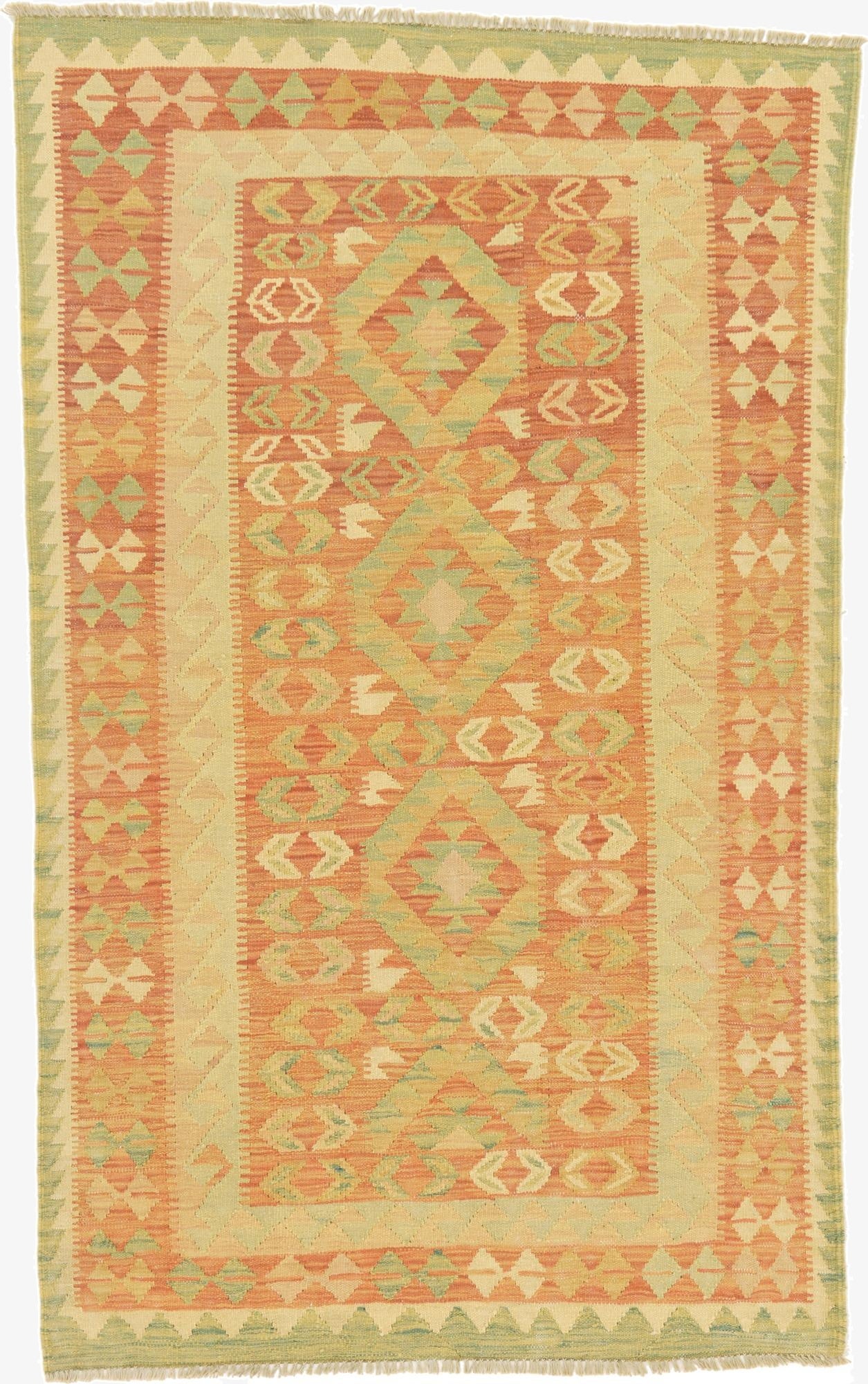  3' 7 x 5' 11  Hand Woven Kilim Waziri Wool Rug