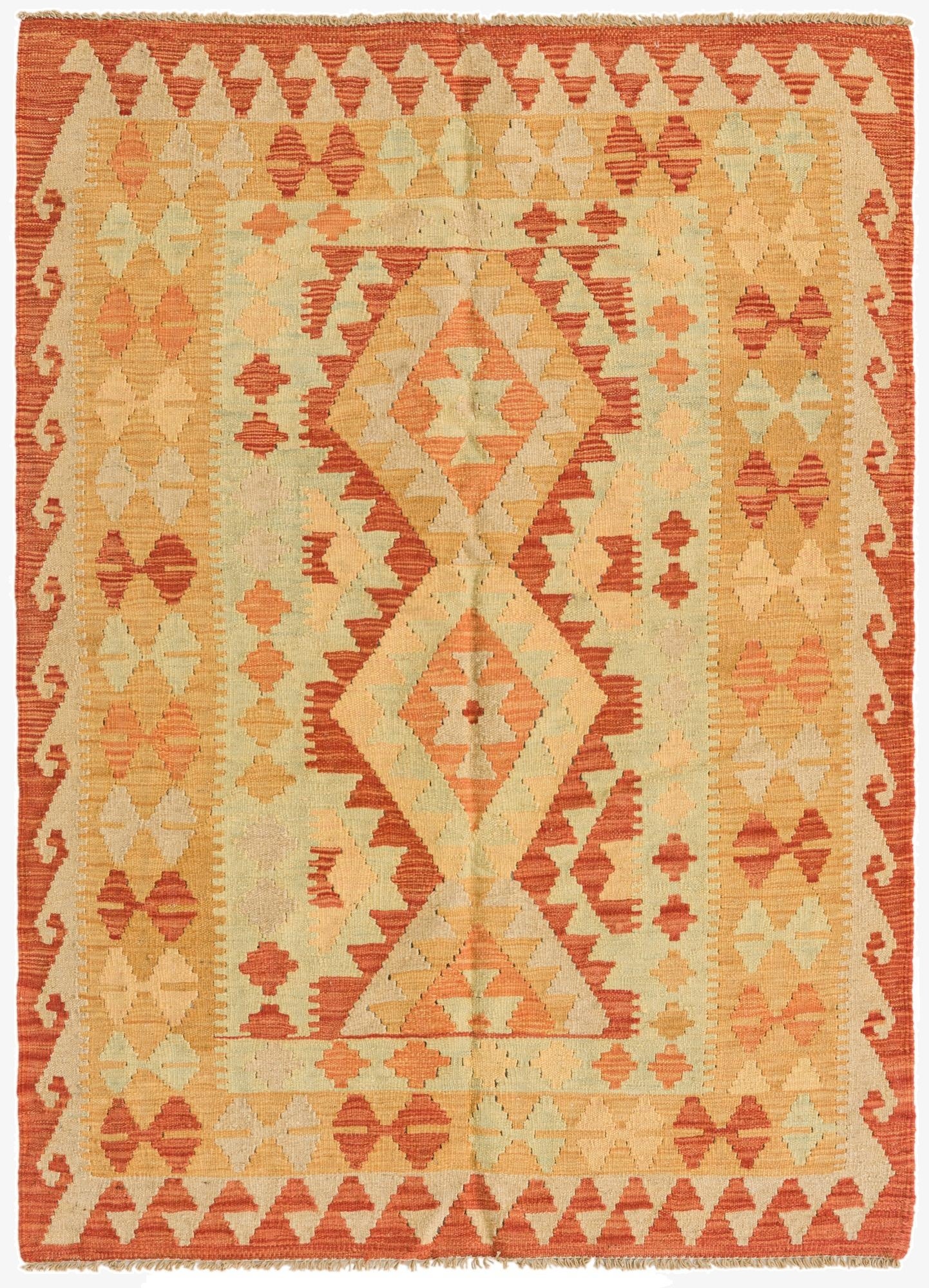  3' 5 x 4' 10  Hand Woven Kilim Waziri Wool Rug