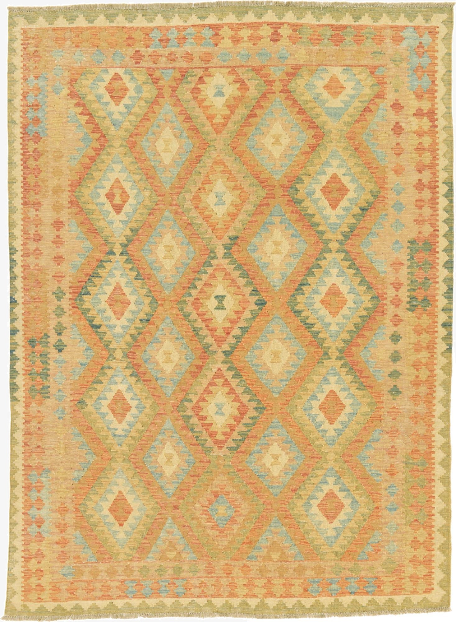  4' 10 x 6' 7  Hand Woven Kilim Waziri Wool Rug