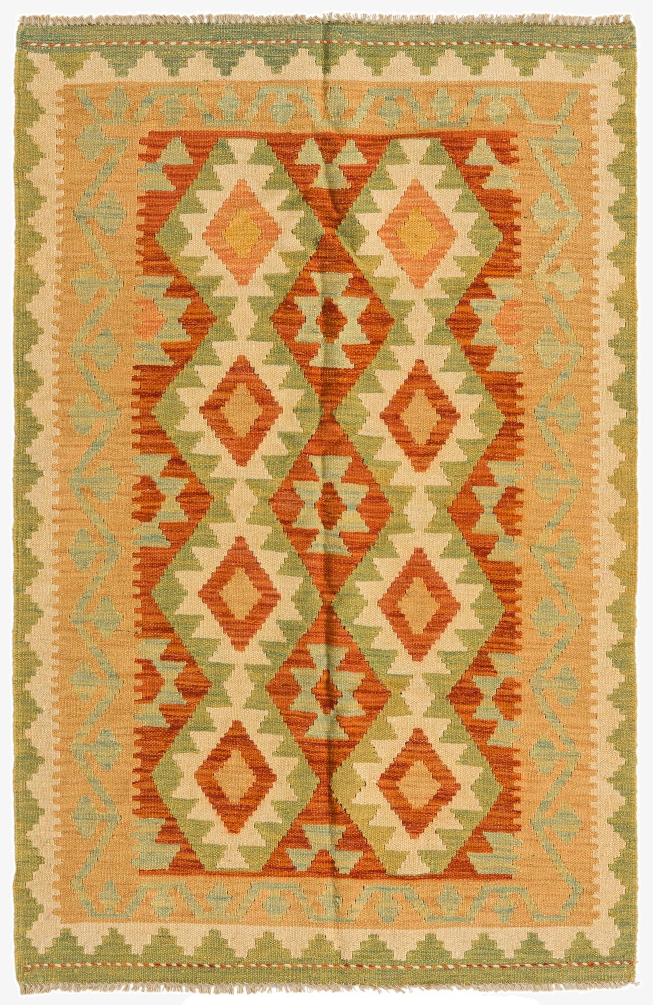  3' 2 x 4' 10  Hand Woven Kilim Waziri Wool Rug