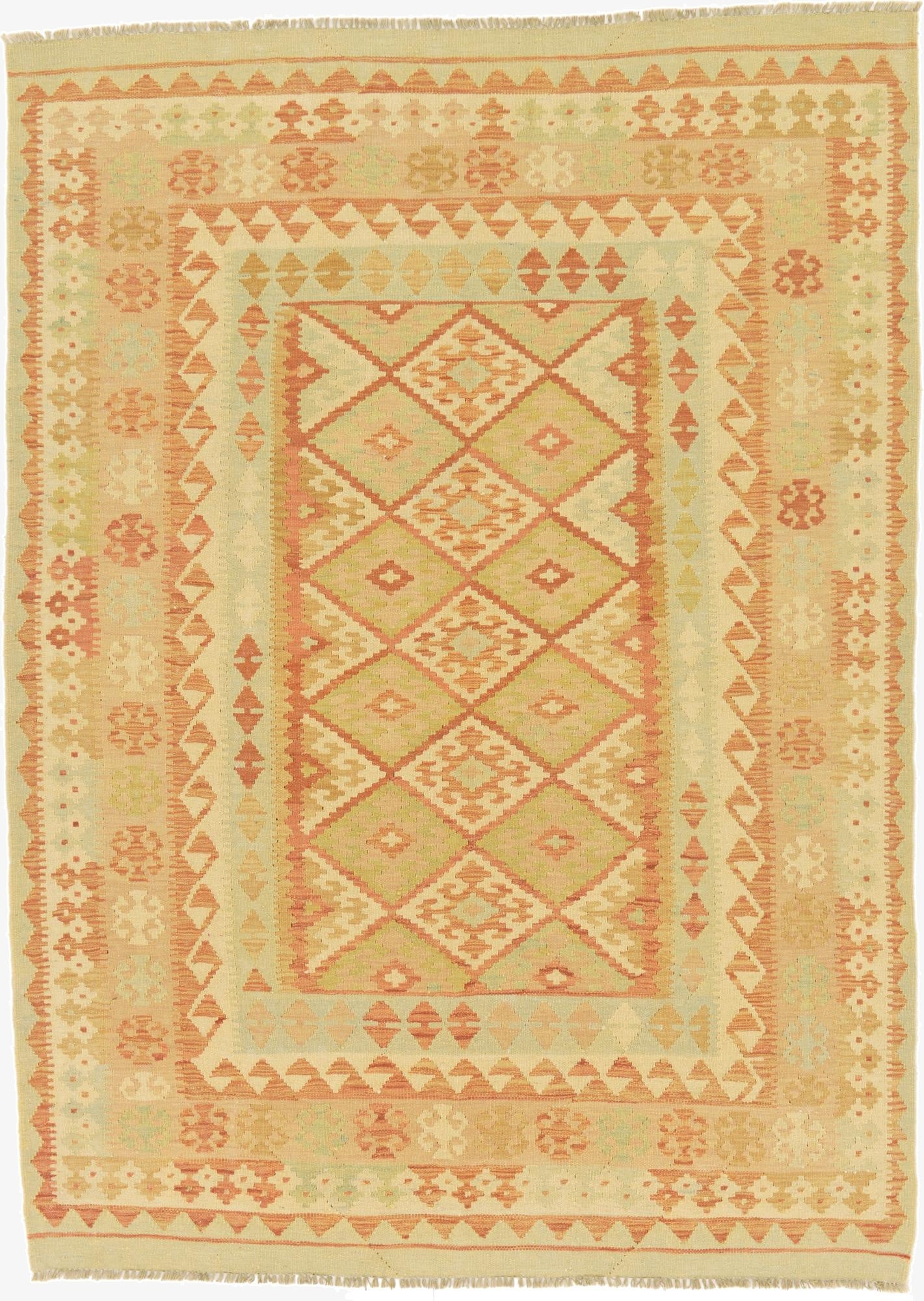  4' 9 x 6' 7  Hand Woven Kilim Waziri Wool Rug