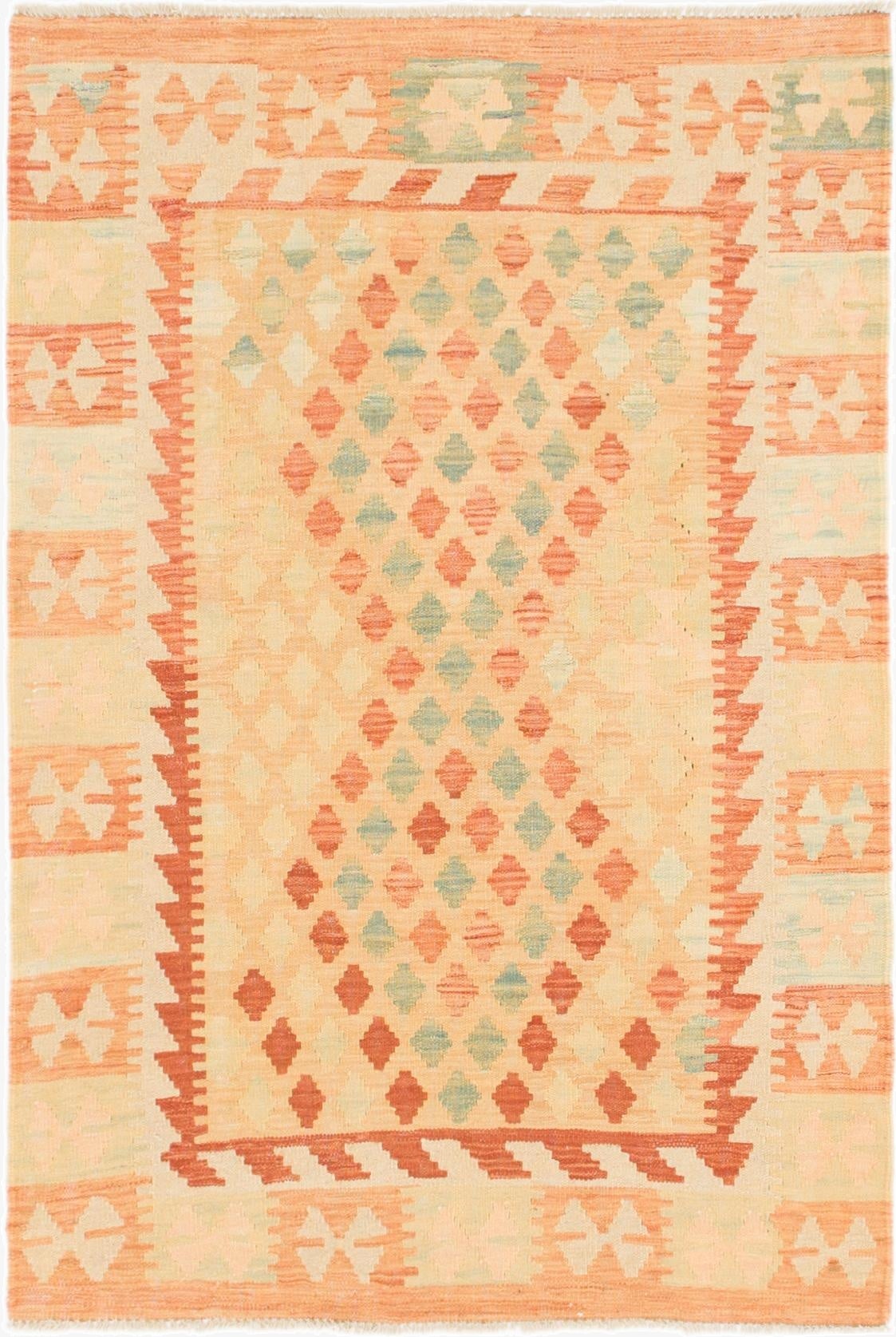  3' 4 x 4' 10  Hand Woven Kilim Waziri Wool Rug