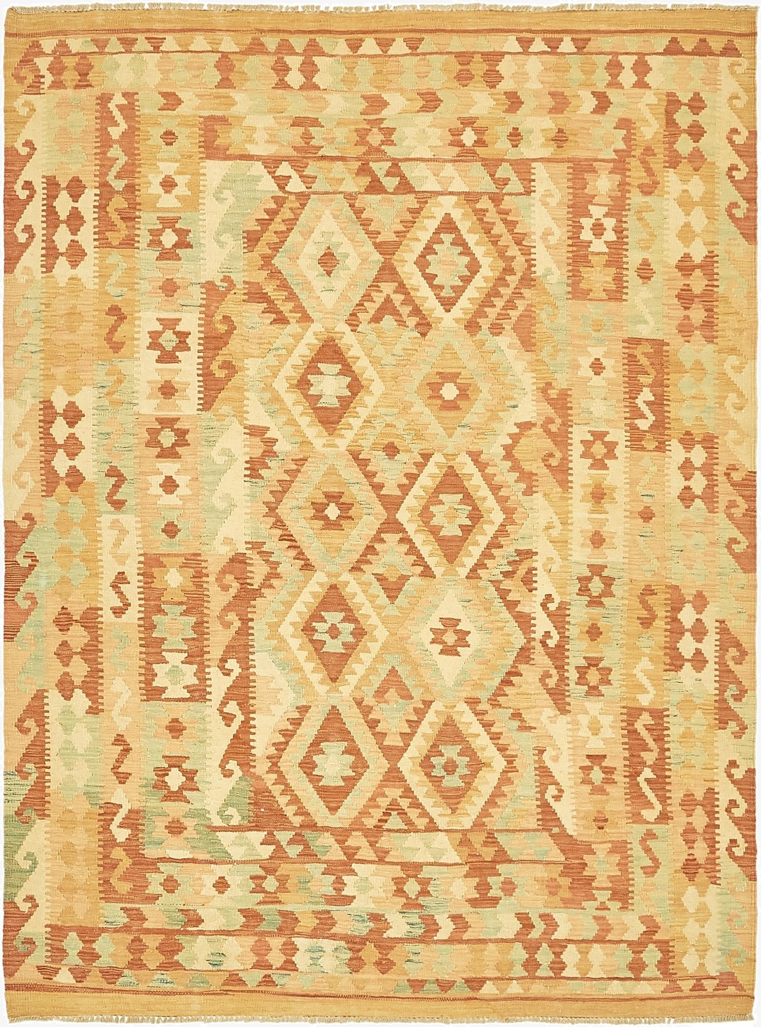  4' 10 x 6' 7  Hand Woven Kilim Waziri Wool Rug