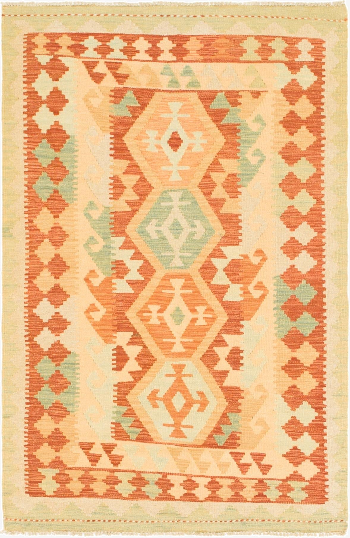  3' 4 x 5' 2  Hand Woven Kilim Waziri Wool Rug