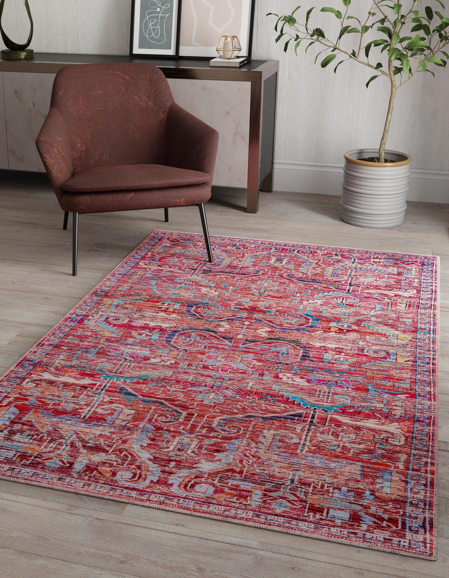 Rust Red 5' 3 x 8' Washable Maahru Rug | Rugs.com