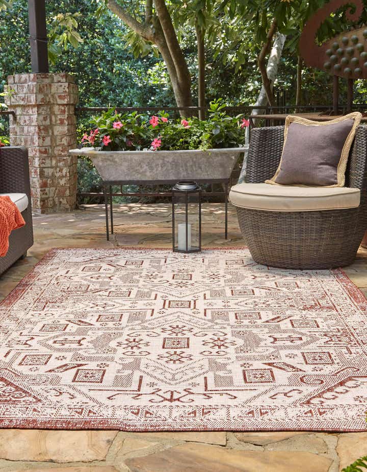Rust Red 6' x 9' Estelle Aztec Indoor / Outdoor Rug | Rugs.com