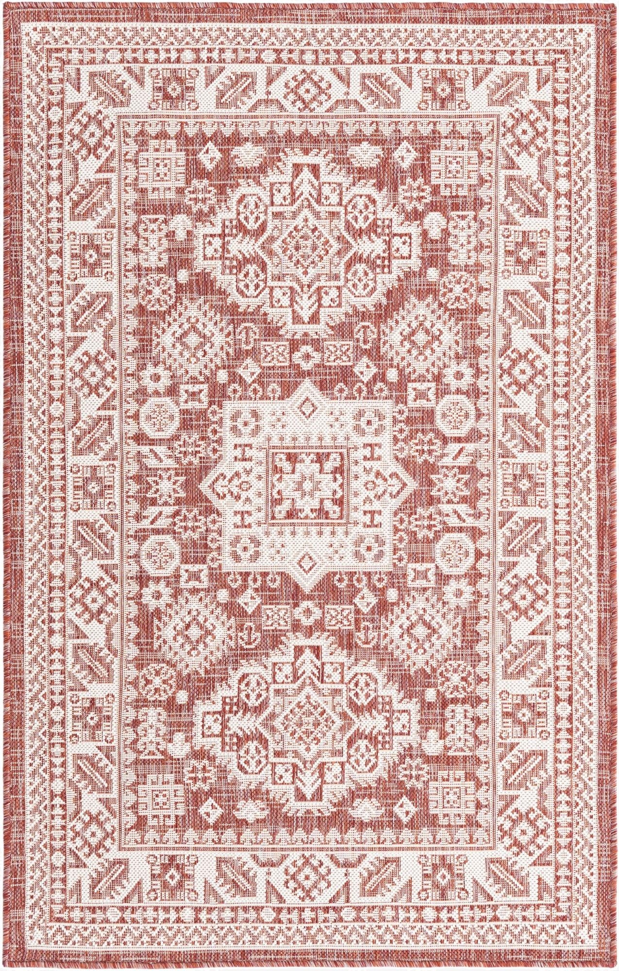  3' x 5' 3  Washable Aztec Indoor / Outdoor Rug
