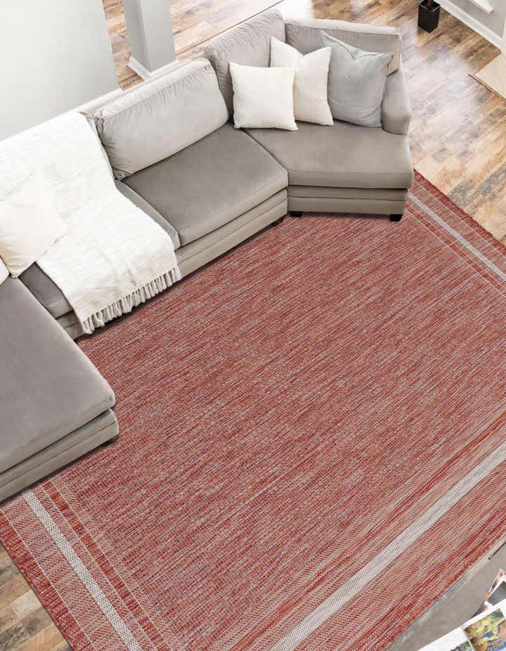 Rust Red 7' 10 x 11' 4 Border Indoor / Outdoor Rug | Rugs.com