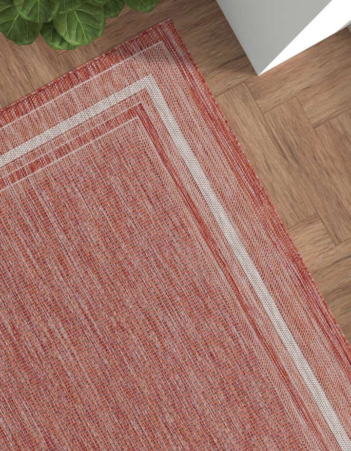 Rust Red 7' 10 x 11' 4 Border Indoor / Outdoor Rug | Rugs.com