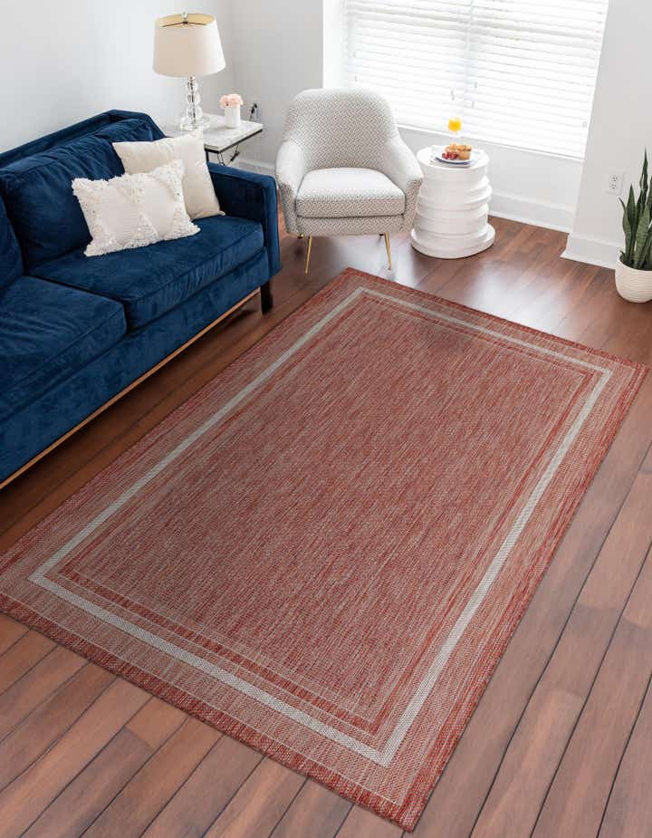 Rust Red 7' 10 x 11' 4 Border Indoor / Outdoor Rug | Rugs.com