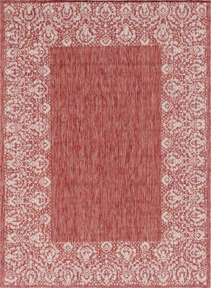 Rust Red 7' x 10' Border Indoor / Outdoor Rug | Rugs.com