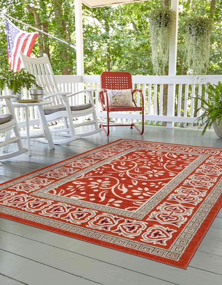 Rust Red 5' x 8' Botanical Indoor / Outdoor Rug | Rugs.com