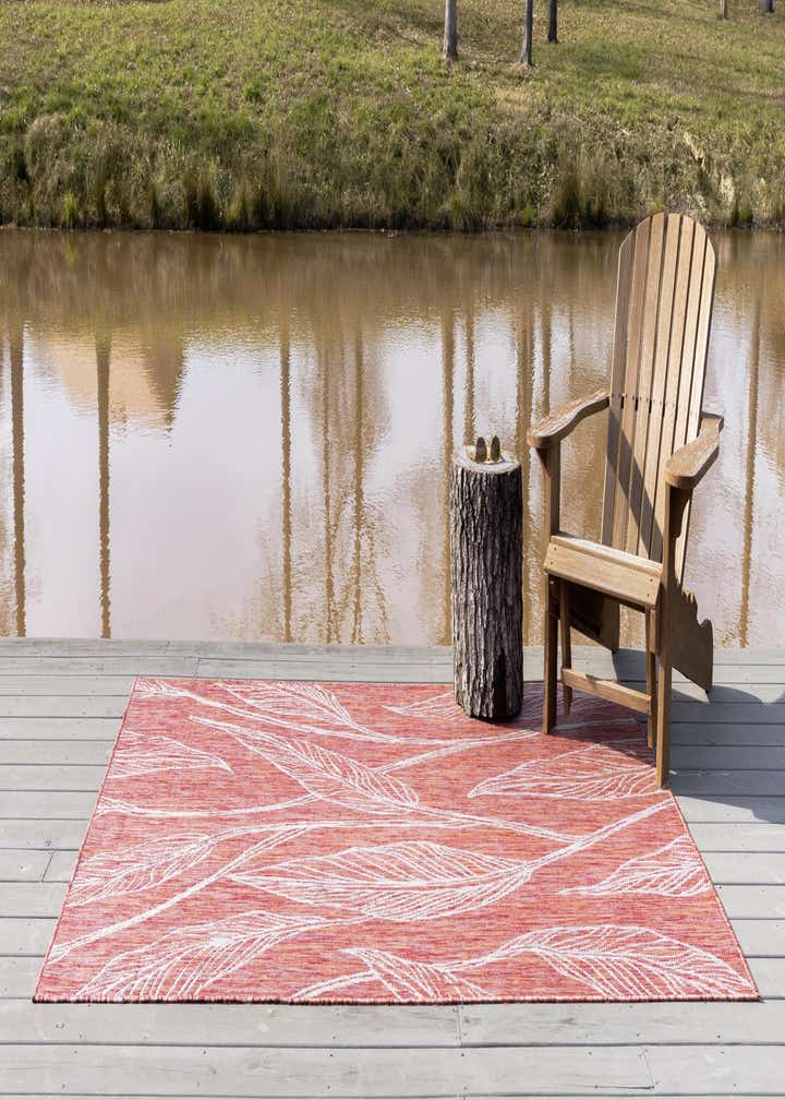 Rust Red 7' x 10' Washable Botanical Indoor / Outdoor Rug | Rugs.com