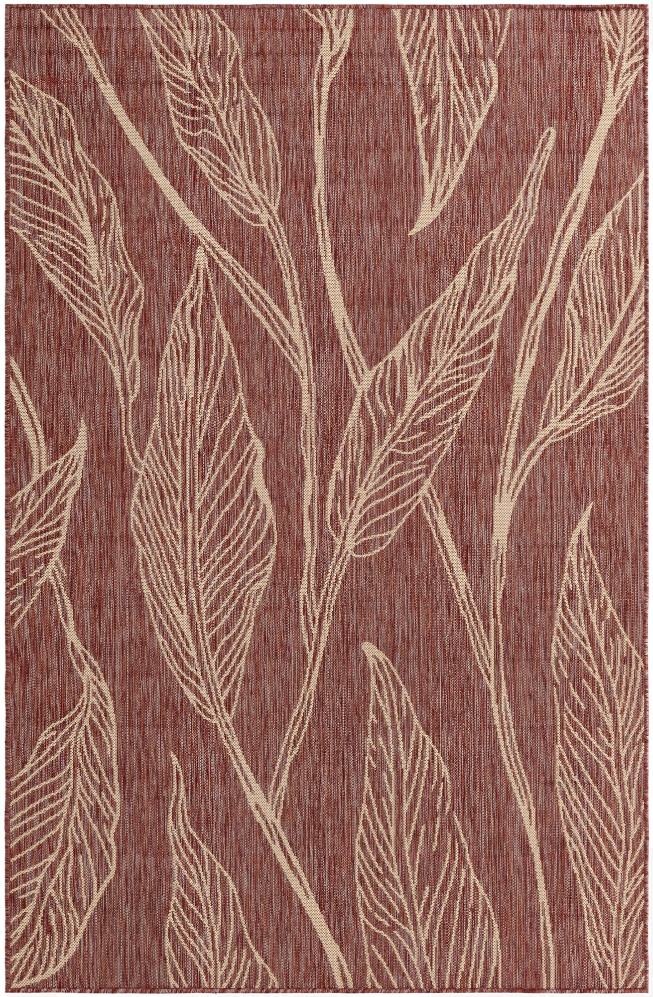  Custom Rust Red  Washable Botanical Indoor / Outdoor Rug