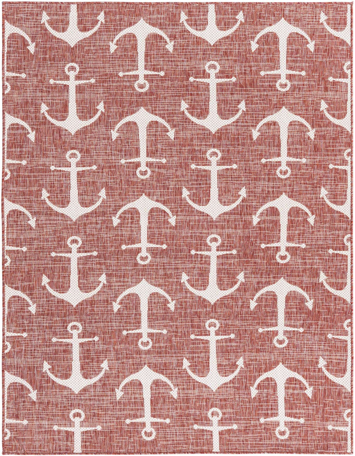 Primary image  Custom Rust Red  Washable Coastal Indoor / Outdoor Rug