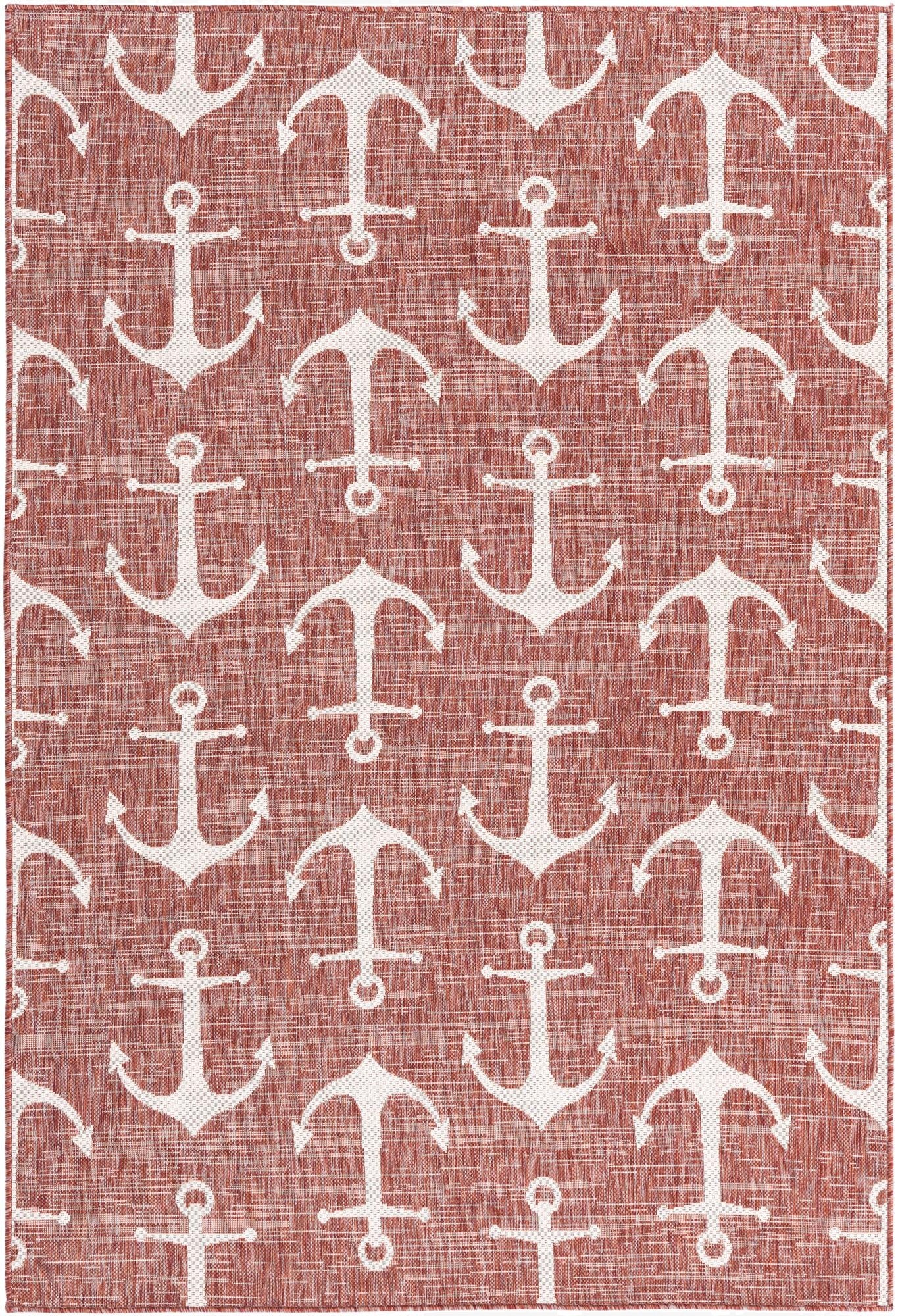  Custom Rust Red  Washable Coastal Indoor / Outdoor Rug