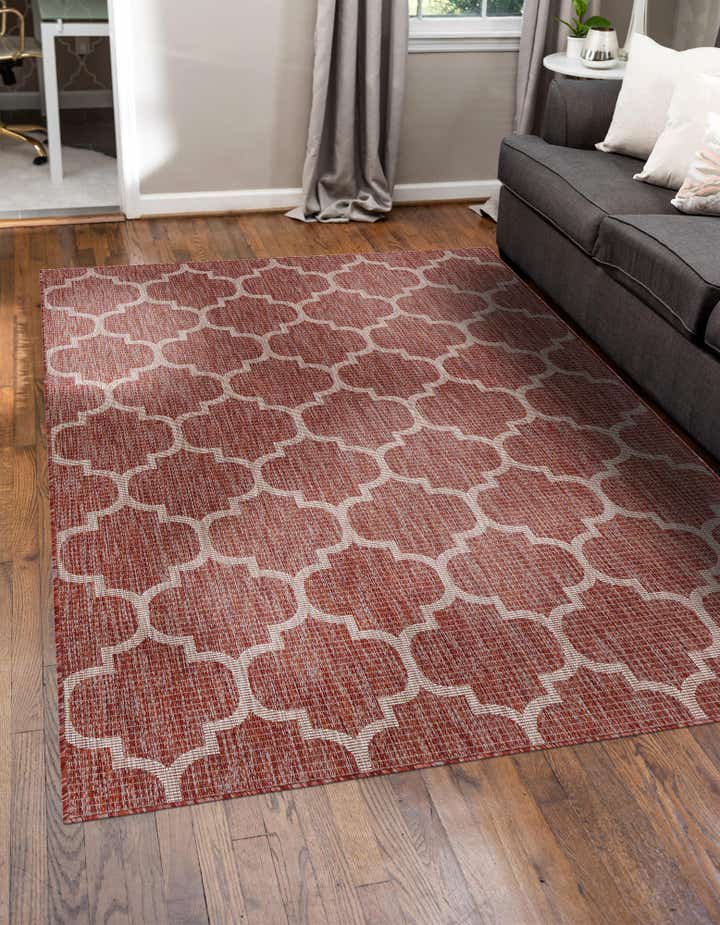 Rust Red 9' x 12' Lattice Indoor / Outdoor Rug | Rugs.com