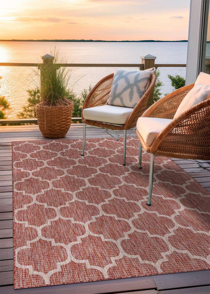 Rust Red 4' x 6' Lattice Indoor / Outdoor Rug | Rugs.com