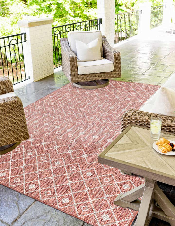 Rust Red 3' 3 x 5' 3 Lattice Indoor / Outdoor Rug | Rugs.com