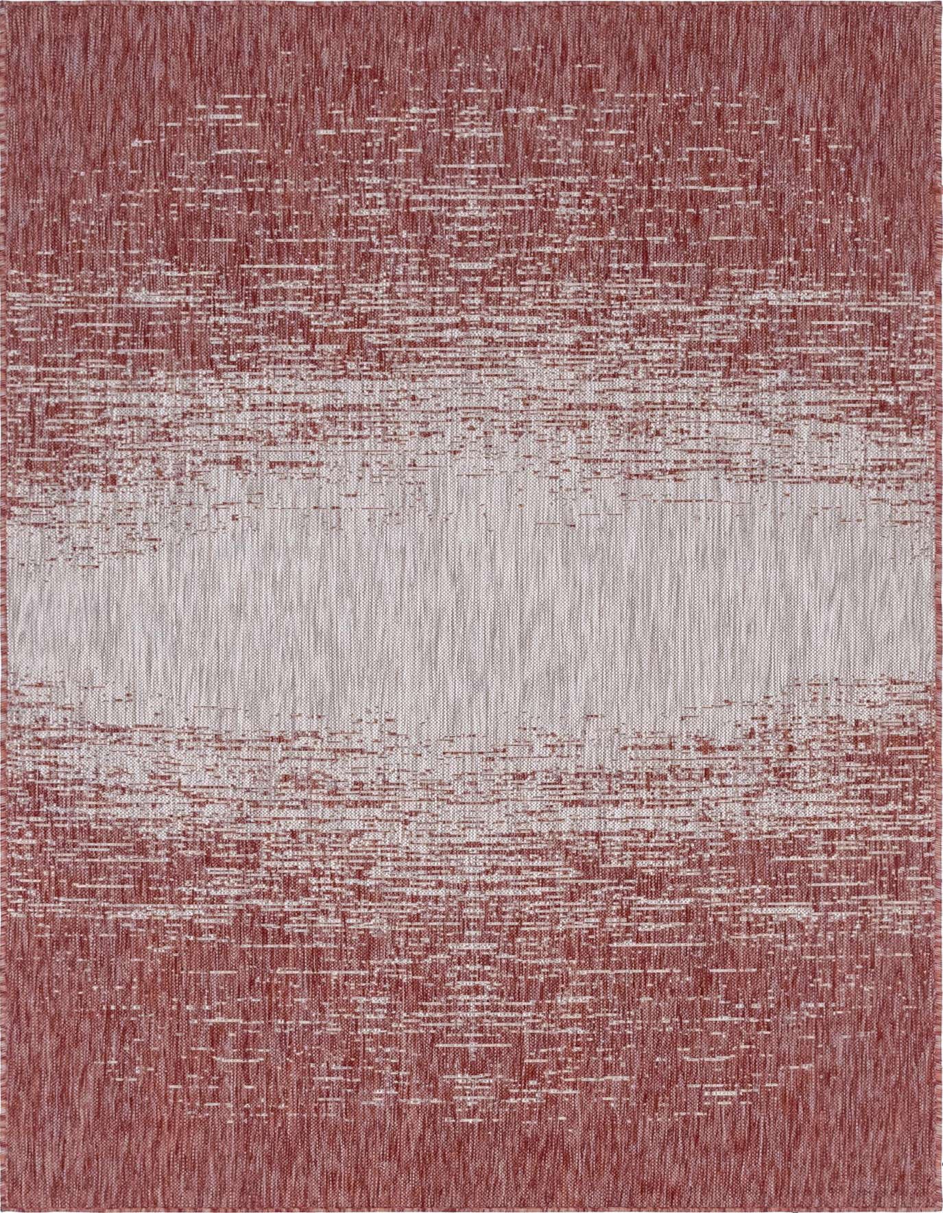 A 4x6 rectangular indoor/outdoor rug with a modern, textured fade pattern from deep red-orange to a lighter, muted orange-red center.