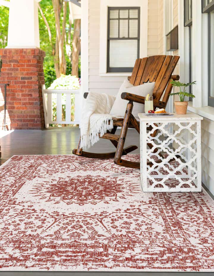 Rust Red 7' 10 x 10' Traditional Indoor / Outdoor Rug | Rugs.com