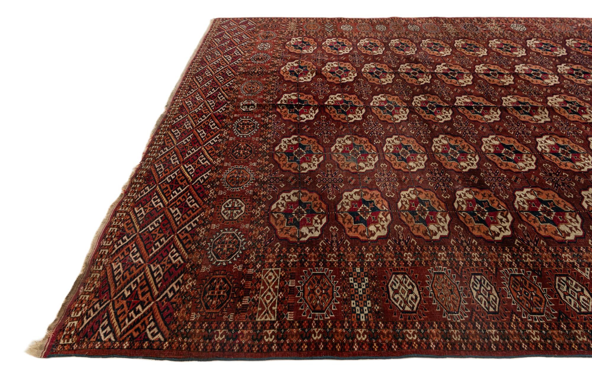 Rust Red 7' 6 x 10' 4 Hand Knotted Torkaman Wool Rug