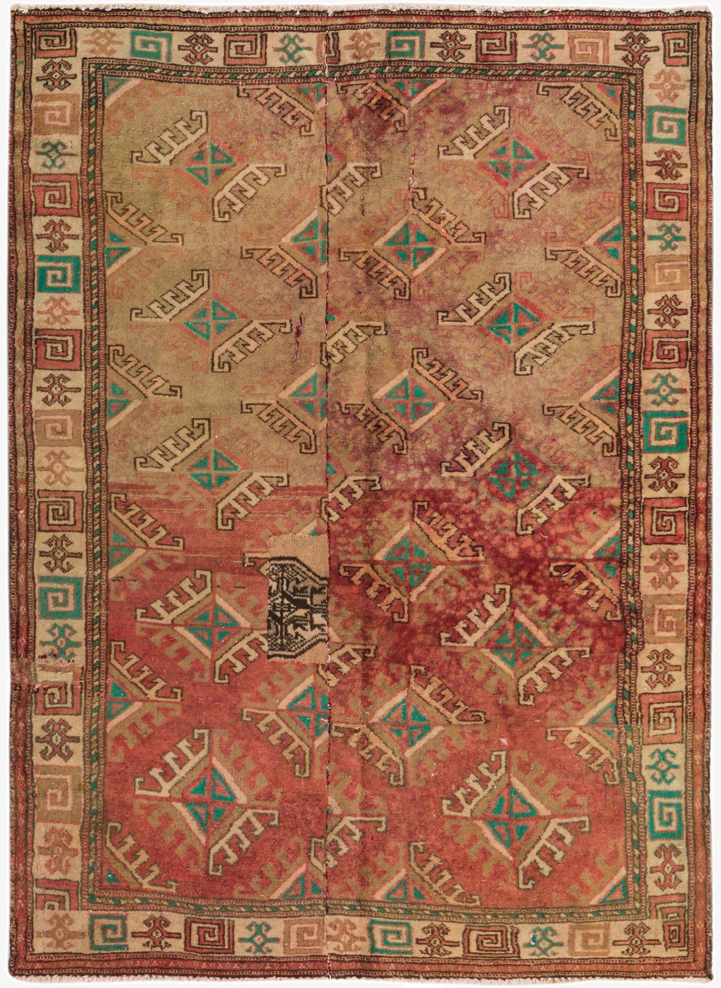  3' 5 x 4' 8  Hand Knotted Torkaman Persian Wool Rug