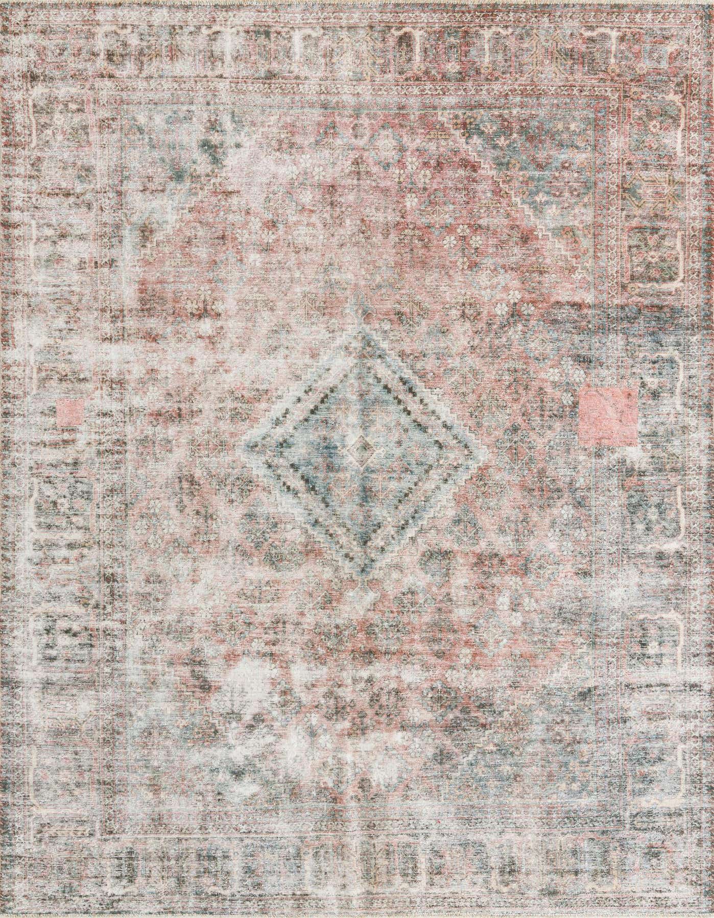 A 7x10 rectangular Ultra Vintage wool rug with a faded Persian medallion pattern in oranges, reds, and muted blues.
