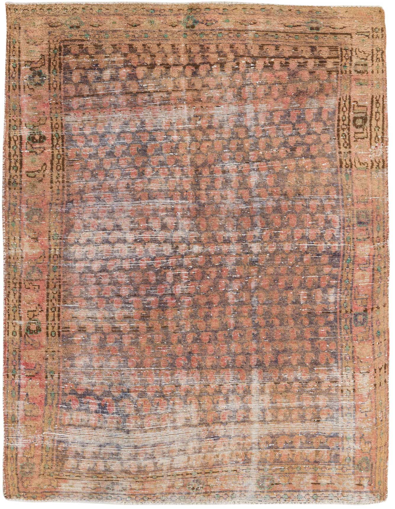 A 4x6 rectangular Ultra Vintage rug featuring a distressed Persian pattern in oranges and reds, with a flat pile.