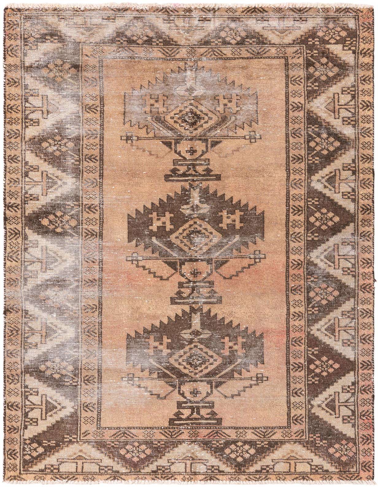 A 4x6 rectangular Ultra Vintage wool rug featuring a distressed Persian medallion pattern in shades of orange and red.