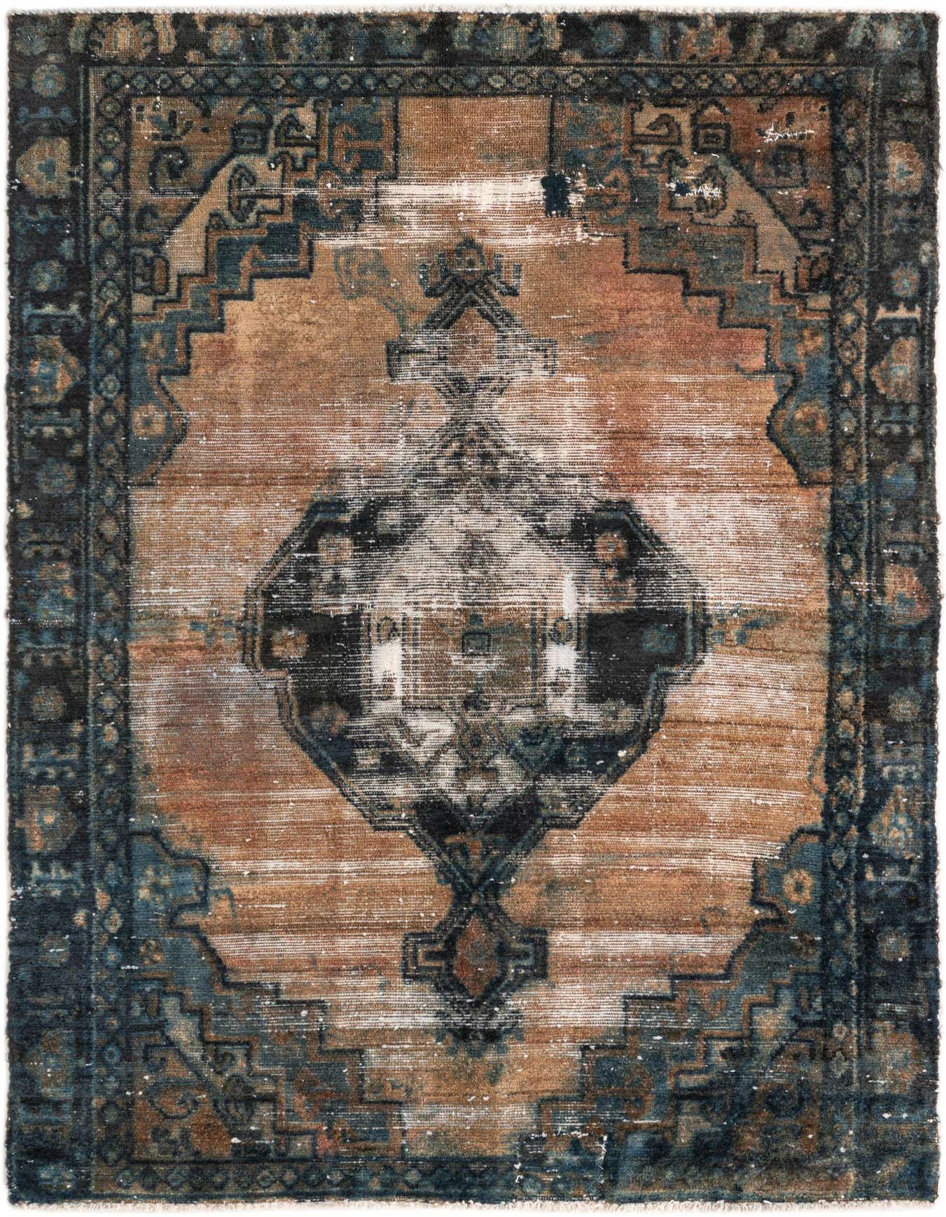 A 4x6 rectangular Ultra Vintage rug featuring a distressed Persian medallion pattern in oranges, reds, and dark blues.