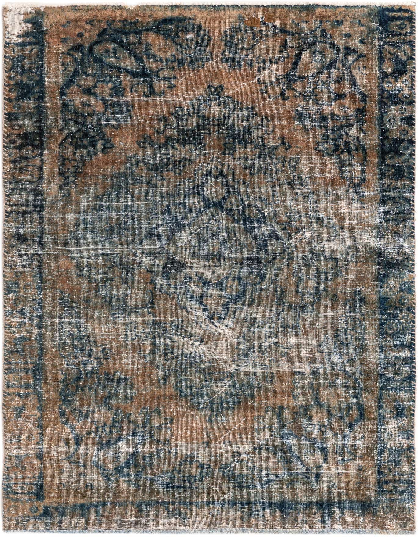 A 4x6 rectangular Ultra Vintage rug featuring a distressed Persian medallion pattern in shades of orange, red, and faded blue.