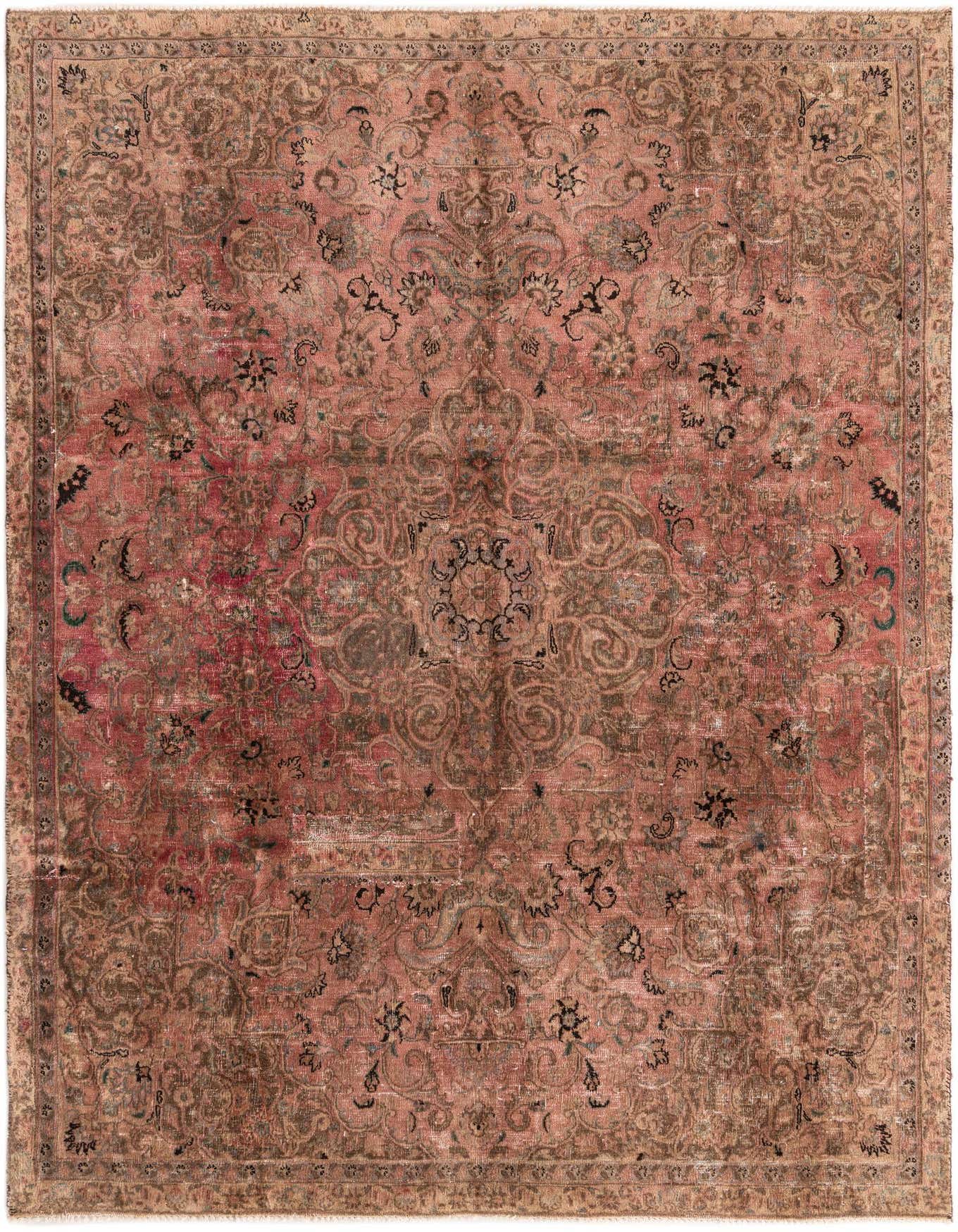 A 7x10 rectangular Ultra Vintage wool rug featuring a distressed Persian medallion pattern in shades of orange and red.