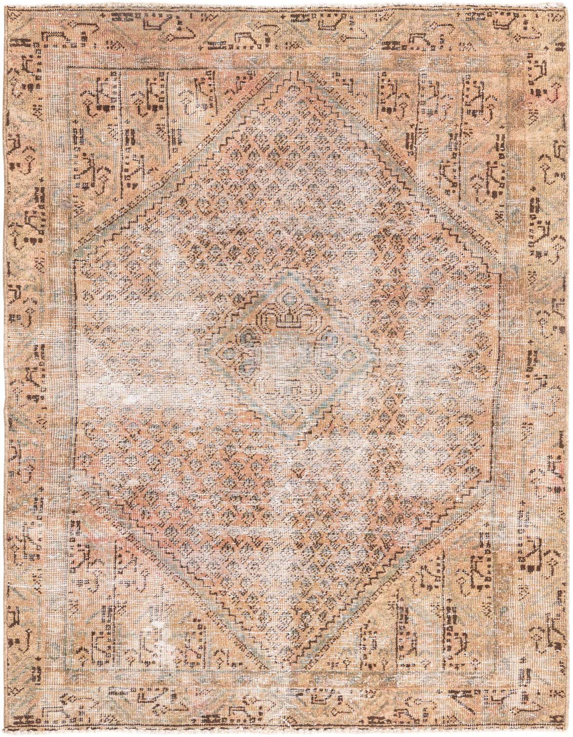 A 4x6 rectangular Ultra Vintage rug featuring a faded orange and red Persian medallion pattern on a flat wool weave.