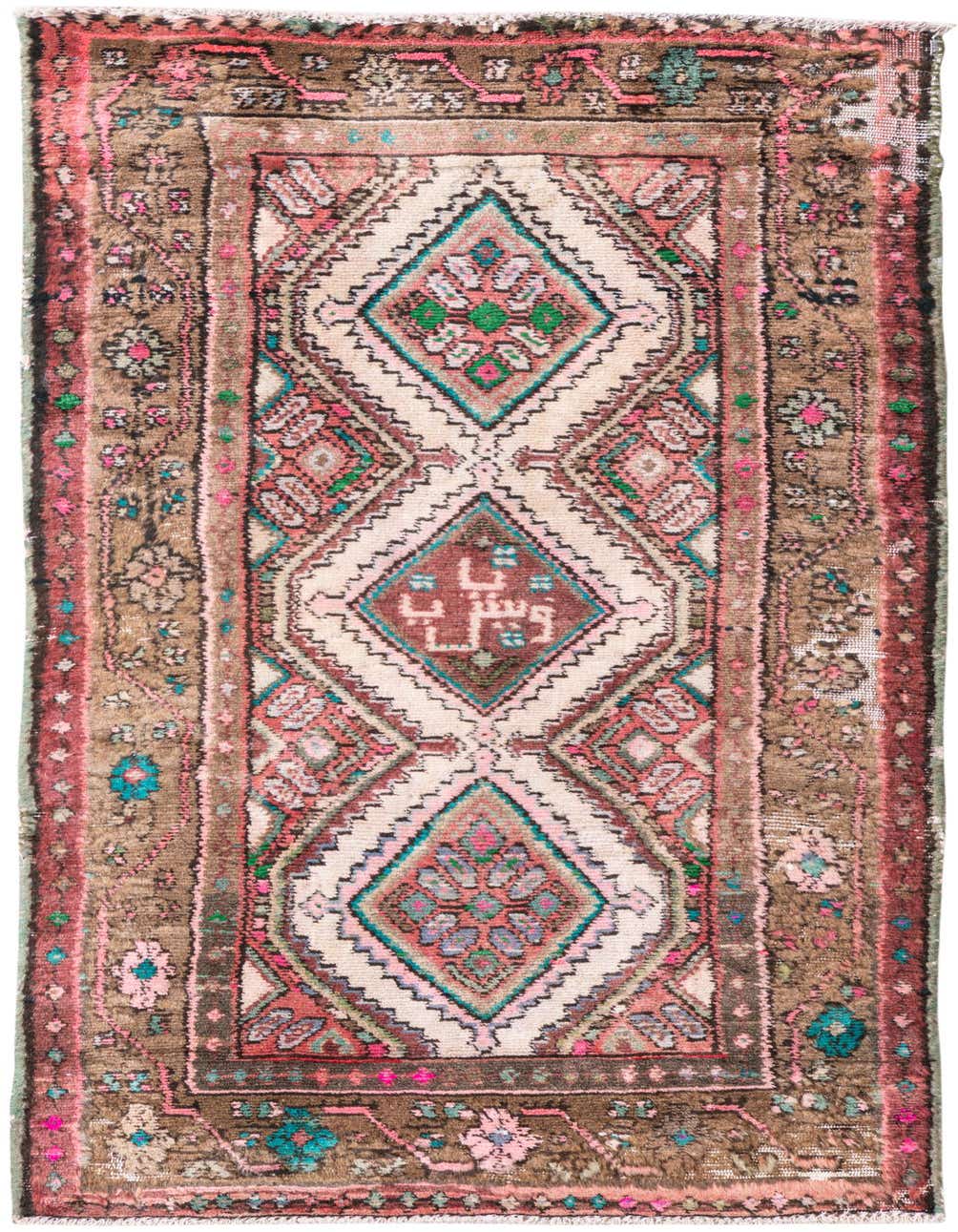 A 3x5 rectangular Ultra Vintage wool rug featuring a distressed Persian pattern in oranges, reds, and browns.