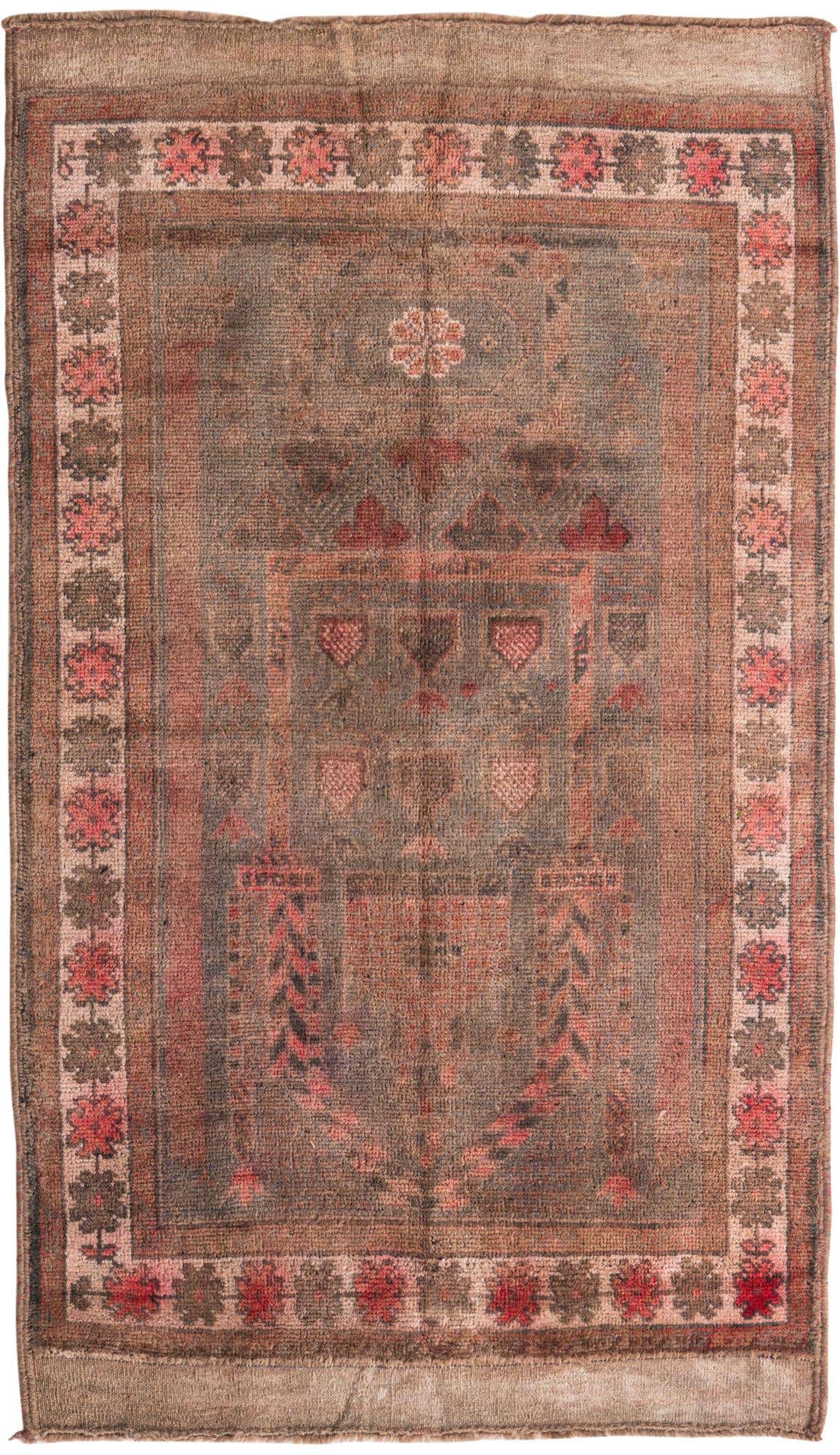 A 3x5 rectangular Ultra Vintage Persian wool rug in shades of orange and red, featuring a traditional floral border and intricate central medallion design.