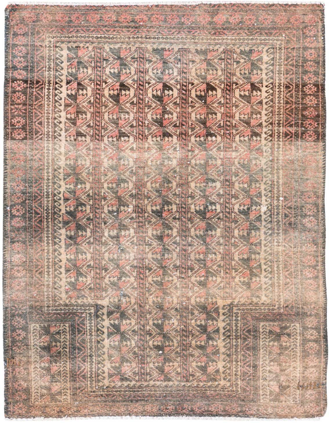 A 3x5 rectangular Ultra Vintage wool rug with faded oranges, reds, and dark accents in a Persian pattern.