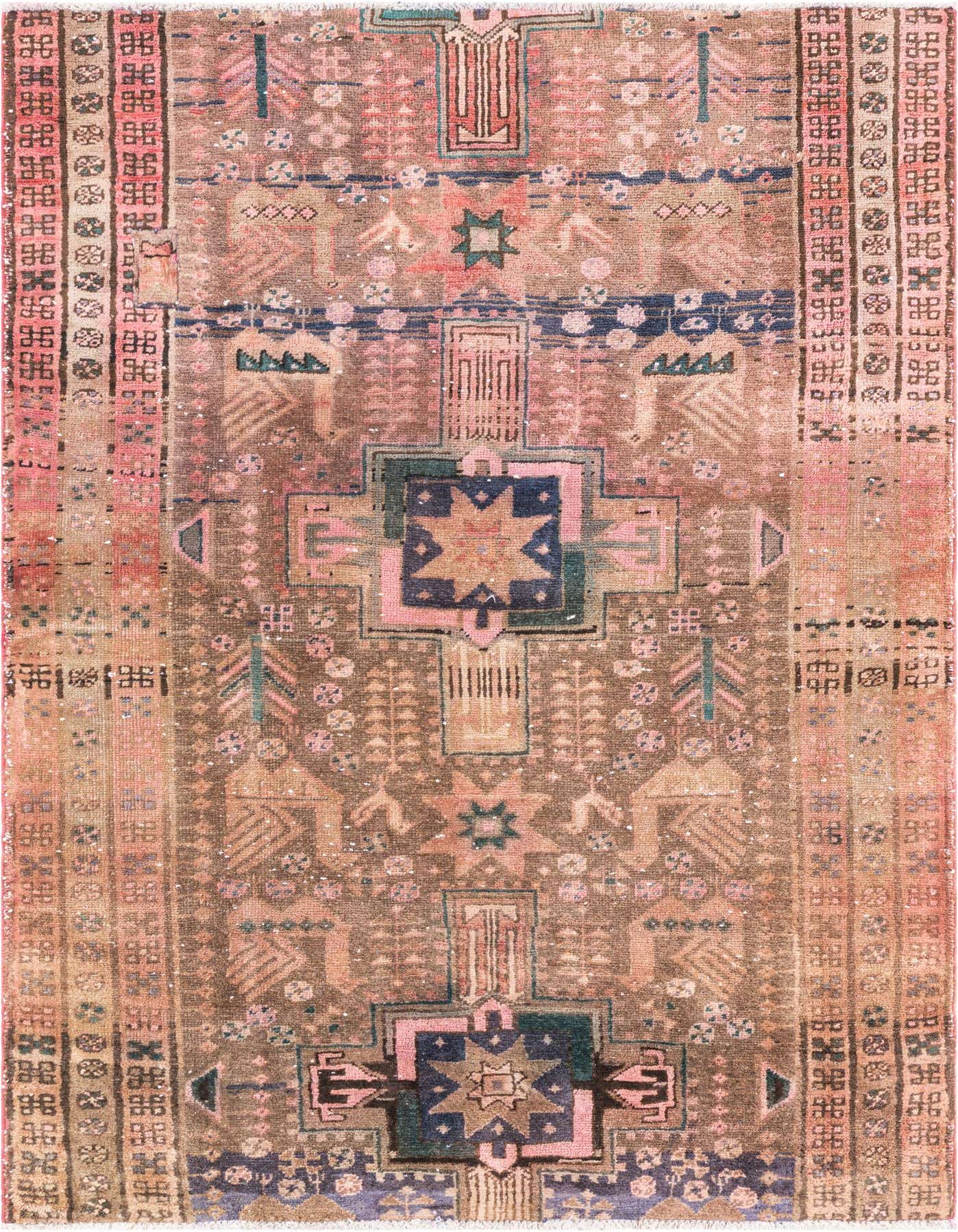 A 4x6 rectangular Ultra Vintage Persian rug with a faded orange, red, and brown palette, featuring intricate geometric and star patterns.