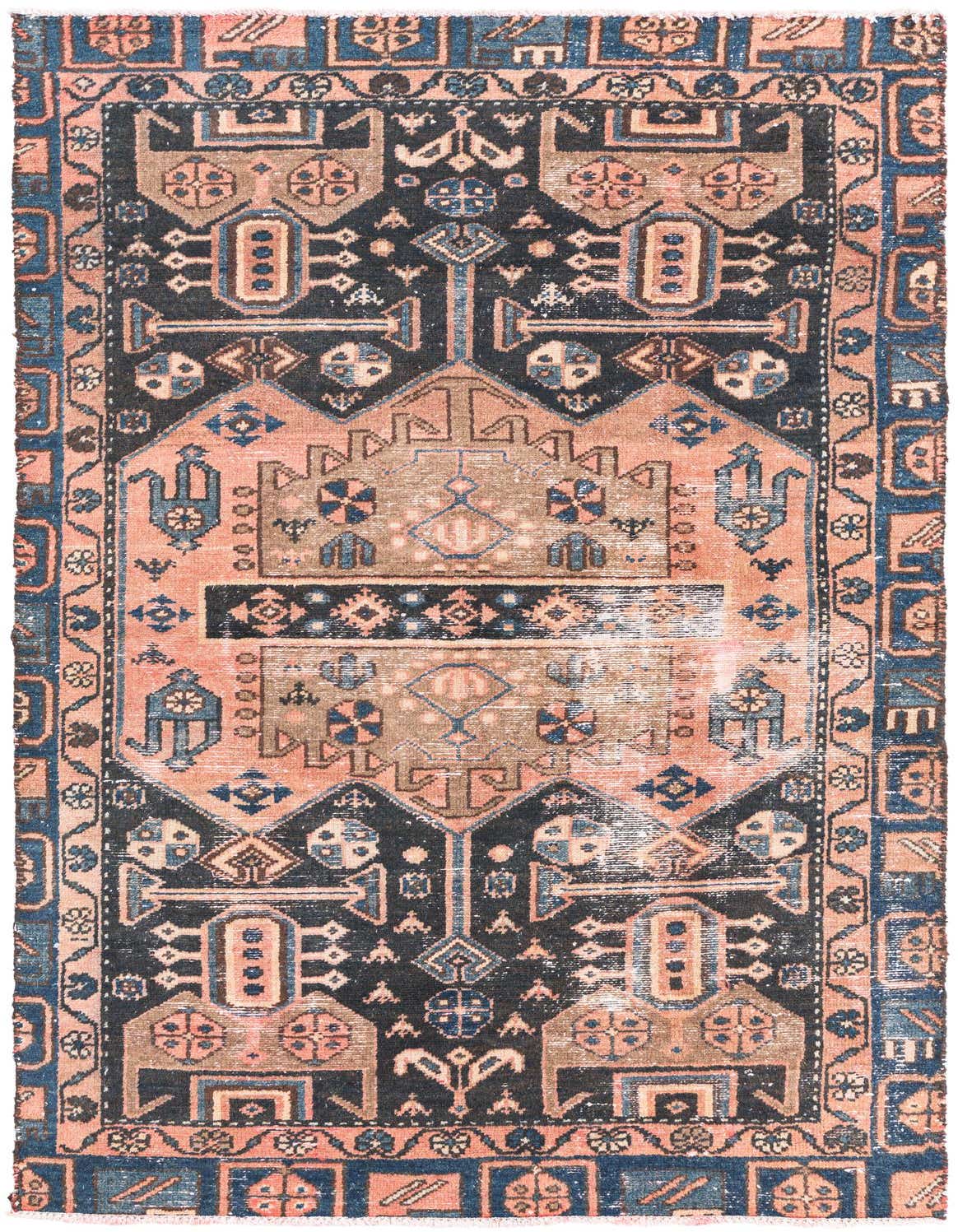 A 4x6 rectangular Ultra Vintage Persian rug with a faded medallion pattern in orange, red, and blue tones, suitable for a living room.