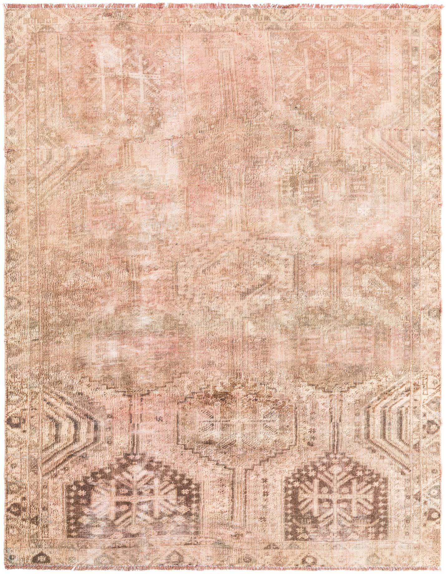 A 4x6 rectangular Ultra Vintage rug in faded oranges and reds with a distressed Persian pattern, ideal for a living room.