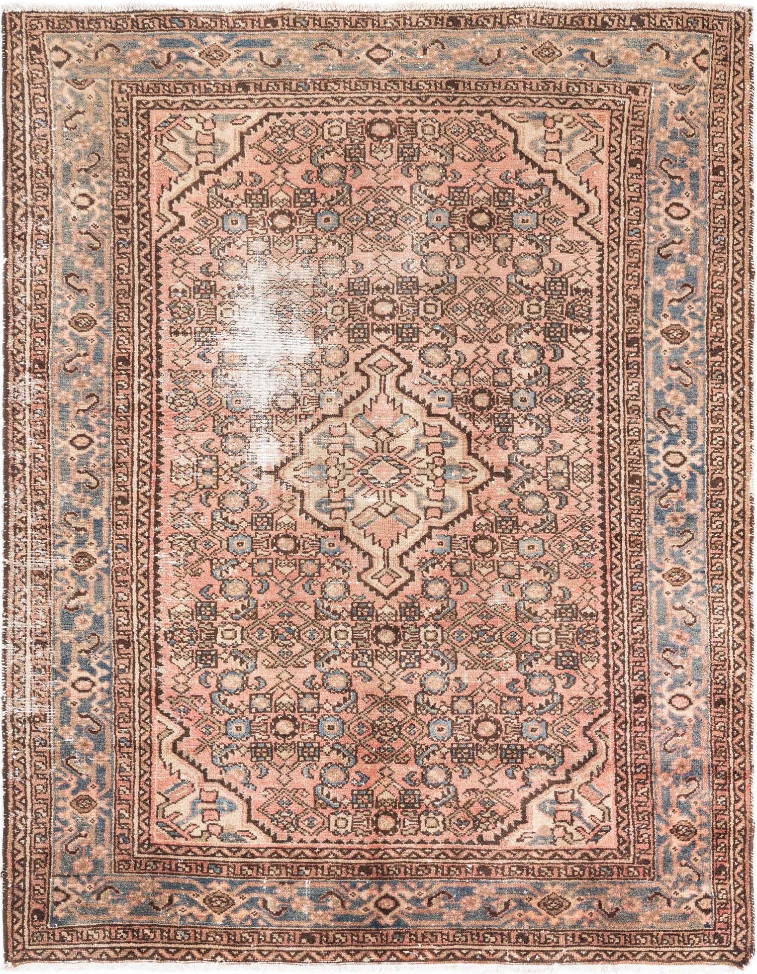 A 5x8 rectangular Ultra Vintage Persian rug with a faded orange and red medallion pattern, framed by a blue border.