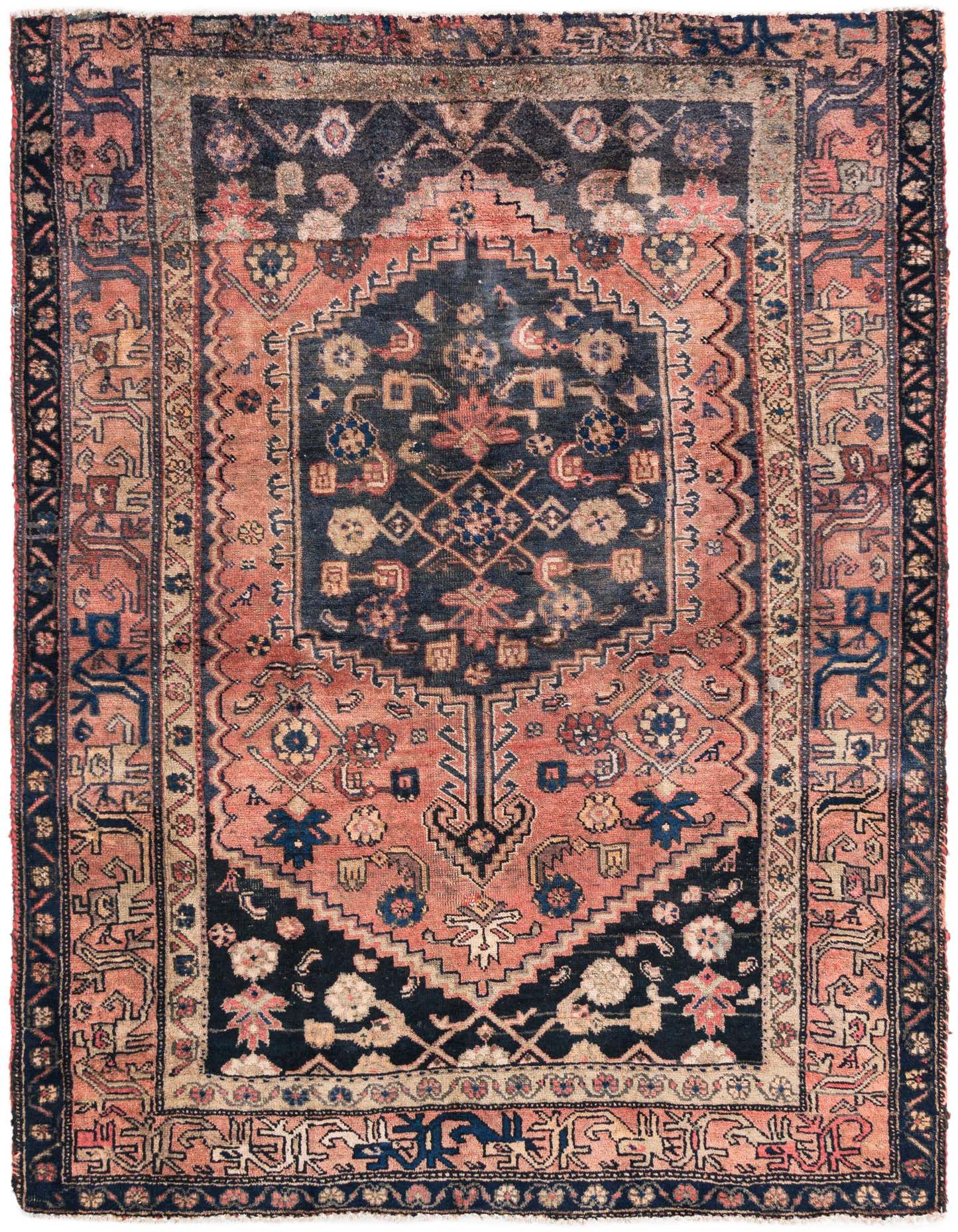 A 4x6 rectangular Ultra Vintage Persian rug with a faded orange and red medallion pattern on a dark background.