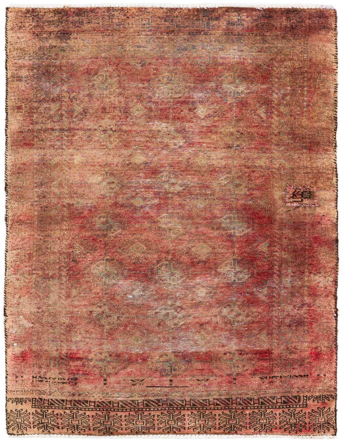 A 3x5 rectangular Ultra Vintage rug featuring distressed orange and red Persian patterns with a flat pile.